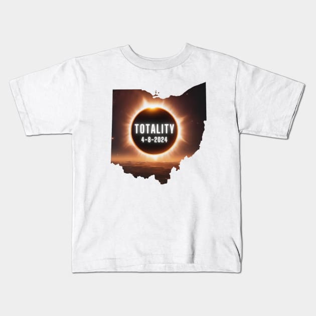 Ohio Total Eclipse April 8, 2024 Totality Kids T-Shirt by Little Duck Designs